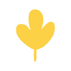 Hand drawn vector illustration of a simple yellow leaf. The design features a stylized shape with rounded edges and a single stem.