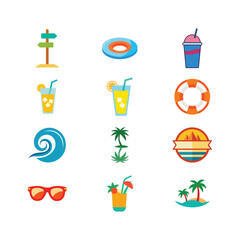 Summer Vacation Icons Beach, Drinks, and Relaxation