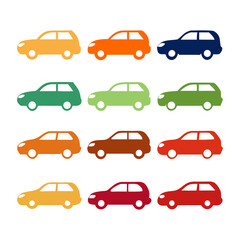 Colorful Outline Car Icons Set