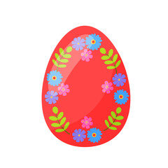 colorful red Easter egg, with green leaves, and flowers. hand drawn. vector