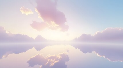 Fototapeta premium Serene Pastel Sunset Sky Reflection Peaceful Calming Waterscape Dreamy Cloudscape