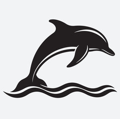 Obraz premium dolphin jumping wave silhouette vector art illustration, dolphin isolated on white background