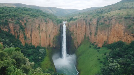 Majestic Waterfall Cascading Down Steep Cliffs