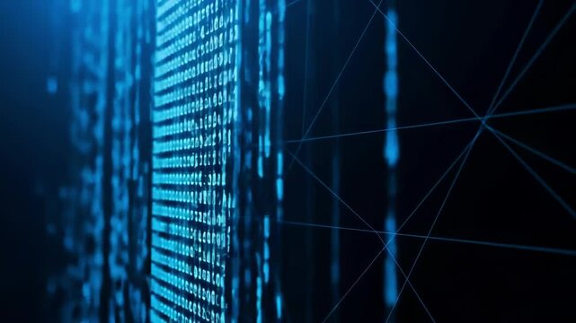 Abstract blue computer code lines on a dark background for technology concept