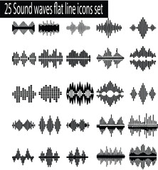 Obraz premium 25 Sound waves flat line icons set.