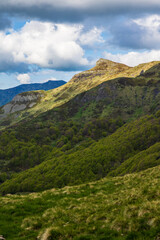 Puy Mary illuminated by a ray of light from the sources of the Jordanne