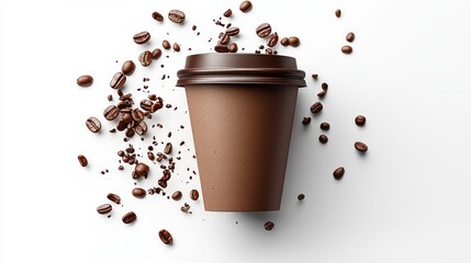 Matte Dark Brown Cup with Coffee Beans for Strong Takeaway Beverage Presentation