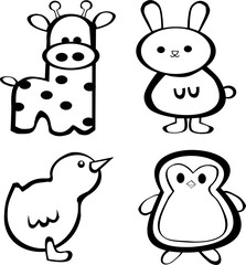  Zwierzęta w stylu lineart – czarno-biała ilustracja © Laura