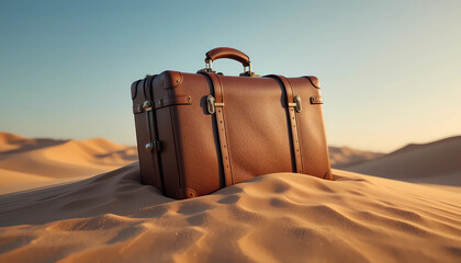 Vintage Leather Suitcase in Golden Desert Light Digital Illustration