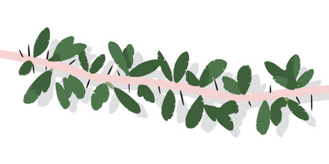 A simple sprig of leaves and pink stem captured in a minimalist illustration style, the essence of nature is depicted. 