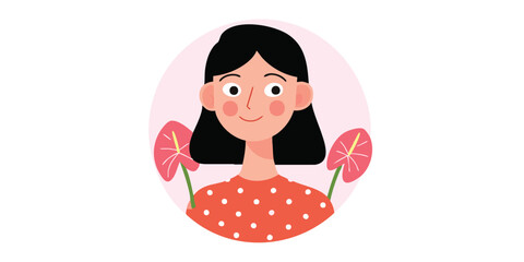 A stylish illustrated portrait of a woman adorned with blossoms. A digital illustration featuring a minimalist style, perfect for adding a touch of elegance and modern flair. 
