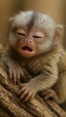 Obraz premium Adorable sleepy baby monkey yawning.