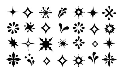 Unique Collection of 24 Decorative Black Silhouette Symbols and Icons for Graphic Design and Digital Art