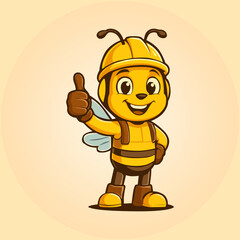 Happy Bee Construction Worker Giving a Thumbs Up