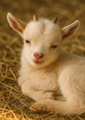 Obraz premium Adorable baby goat resting peacefully.