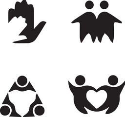 Unity and Support Symbols: A collection of minimalist graphic symbols represents unity, solidarity, and mutual support, conveyed through various design elements.