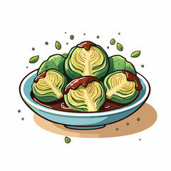 Roasted Brussels Sprouts with Brown Sauce in a Teal Bowl