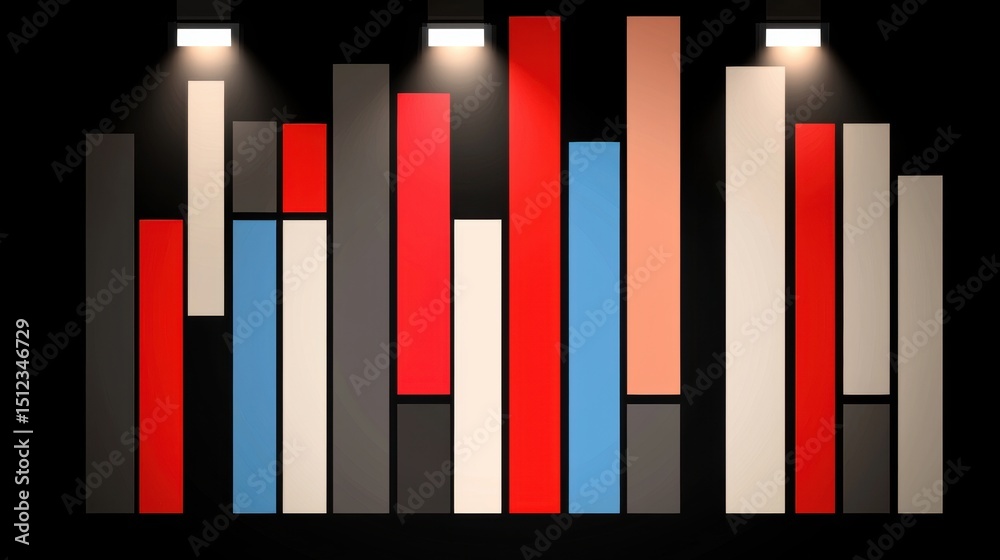 Fototapete a collection of colorful vertical bars, each varying in height and width, set against a black backgr
