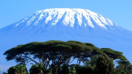 Majestic Kilimanjaro Mountain Landscape with Acacia Trees