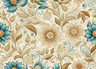Elegant teal and gold floral seamless pattern