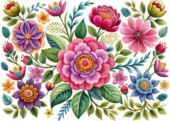 Vibrant watercolor floral arrangement with lush blooms