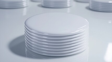 Obraz premium A stack of white plates on a white surface.