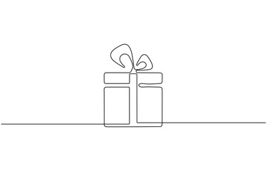 Continuous one line drawing of Holiday gift box icon. Surprise symbol in single outline style. Vector illustration isolated on white background, bow single line vector illustration.