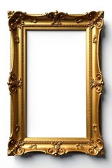 Ornate antique gold picture frame, isolated on white , luxury, aged, photo frame