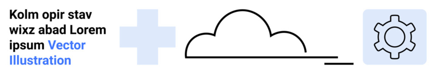Cloud outlines connected to a gear and plus sign, representing cloud technology, development, innovation, and infrastructure. Ideal for tech services, IT solutions, analytics, storage teamwork