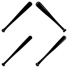 Four black baseball bats arranged in a pattern on a white background in a square formation design element