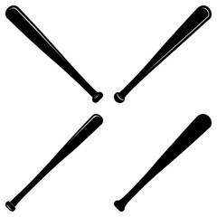 Four baseball bats arranged in a square pattern on a white background in a simple black and white style