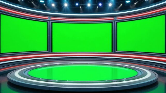 Modern Green Screen Studio Set Perfect for News Broadcasts Presentations and Virtual Events