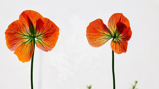Botanical Beauty: Captivating Orange Nasturtium Duo Against a Minimalist Backdrop