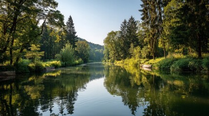 River Surrounded by Trees and Reflections