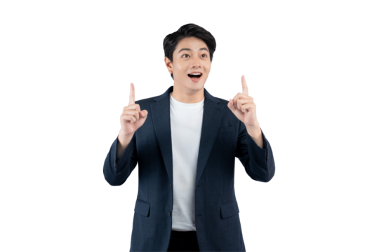 Portrait of young Asian business man posing on PNG background	