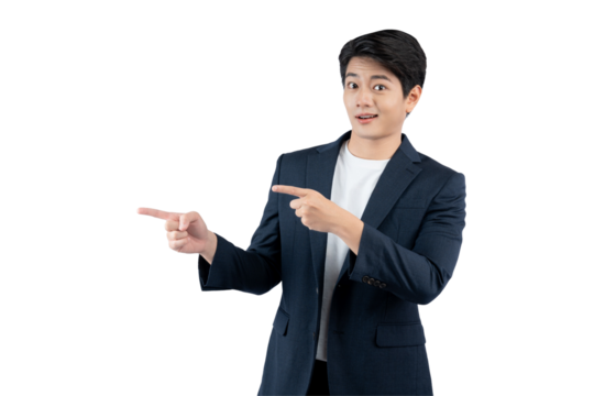 Portrait of young Asian business man posing on PNG background	