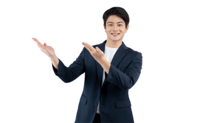 Portrait of young Asian business man posing on PNG background	