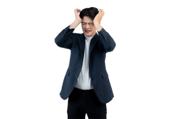 Portrait of young Asian business man posing on PNG background	