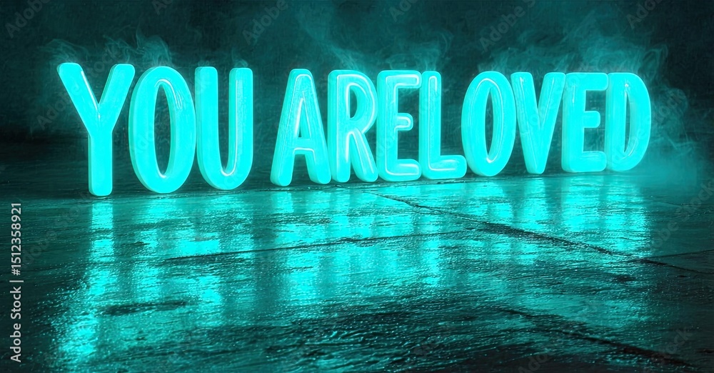 Poster bright neon sign displays positive message. dark background enhances glowing text, creating dramatic