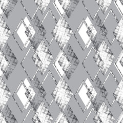 Seamless monochrome geometric pattern. White, black diamonds on a light gray background.