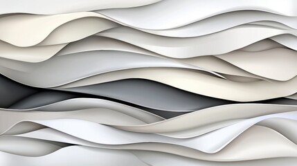 A 3D rendering of a white, beige, and gray abstract wave pattern.