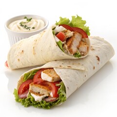Delicious Chicken Wraps with Salad and Sauce, Food Photography, Recipe, Tortilla, Chicken Wrap Chicken Recipe, Food Styling