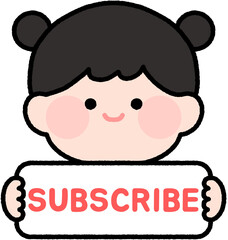 구독 버튼을 든 귀여운 아이 일러스트