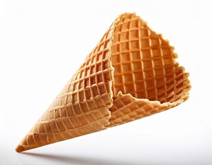 Crispy Empty Waffle Ice Cream Cone Isolated on White Background