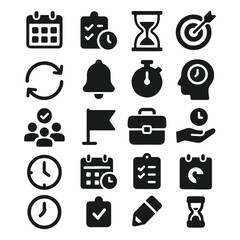 Time management and planning concept. Solid icon set for Time management