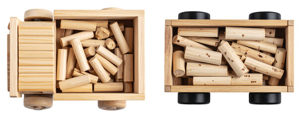 Play Scene with Wooden Toy Truck and Miniature Wooden Logs Transparent Background PNG