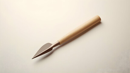 Antique Spearhead With Wooden Handle On Light Beige Background