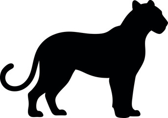 Black Silhouette of Panther, Leopard, Jaguar, Big Cat, Wild Animal, Feline Predator, Panthera Onca, Panthera Pardus, Panthera Leo, Panthera Tigris, Jungle, Forest, Shadow, Outline, Icon, Graphic