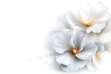 Elegant white flowers with delicate petals and soft lighting on a gradient background. Perfect for wedding designs, invitations, floral decor, or serene nature themes.
