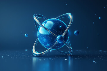 Blue technological atomic structure model